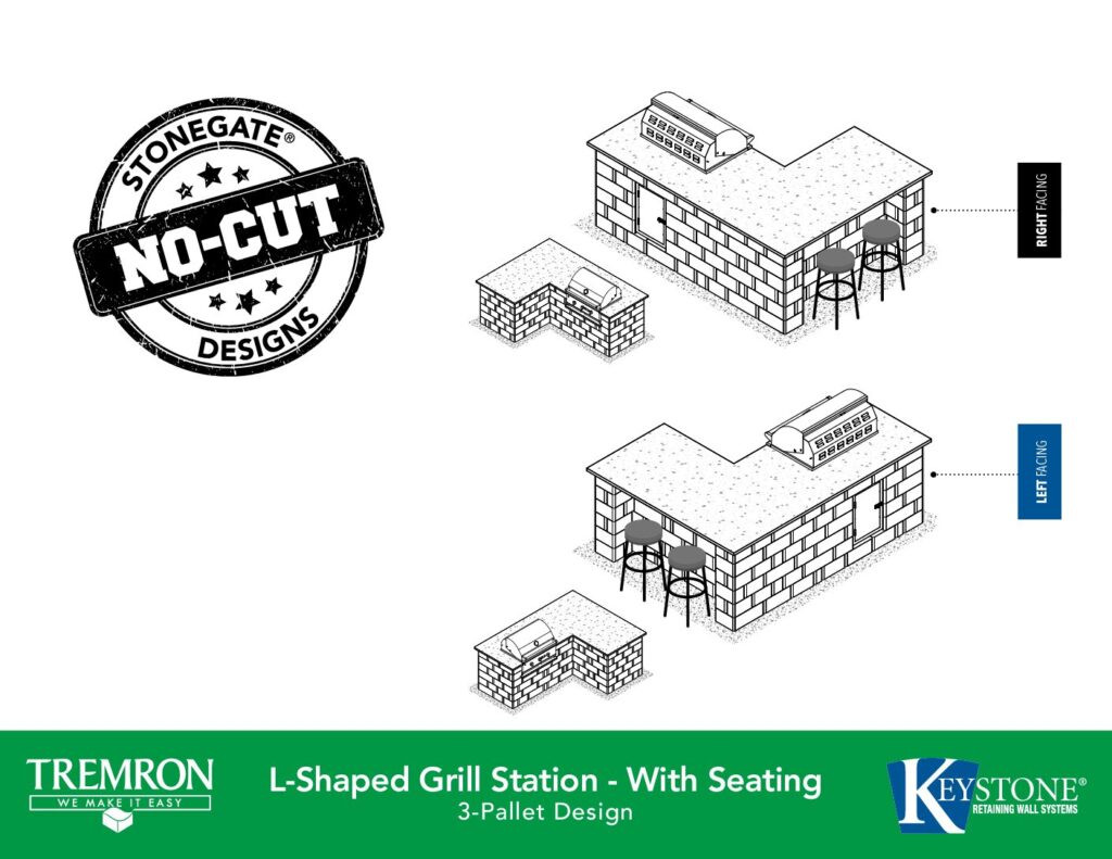 Stonegate No-Cut Designs | L-Shaped Grill with Seating